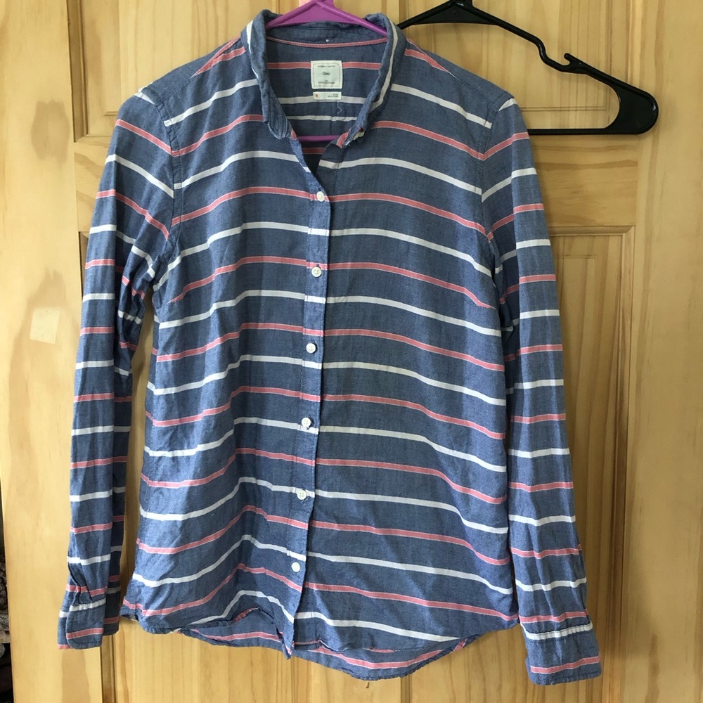 Gap The Fitted Boyfriend Striped Button Up Shirt Women's Sz M